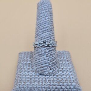 Size 9 Sterling Silver Rustic Marcasite Stones Band Ring A5006